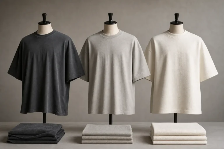 oversized t shirt measurement guide with three streetwear silhouettes