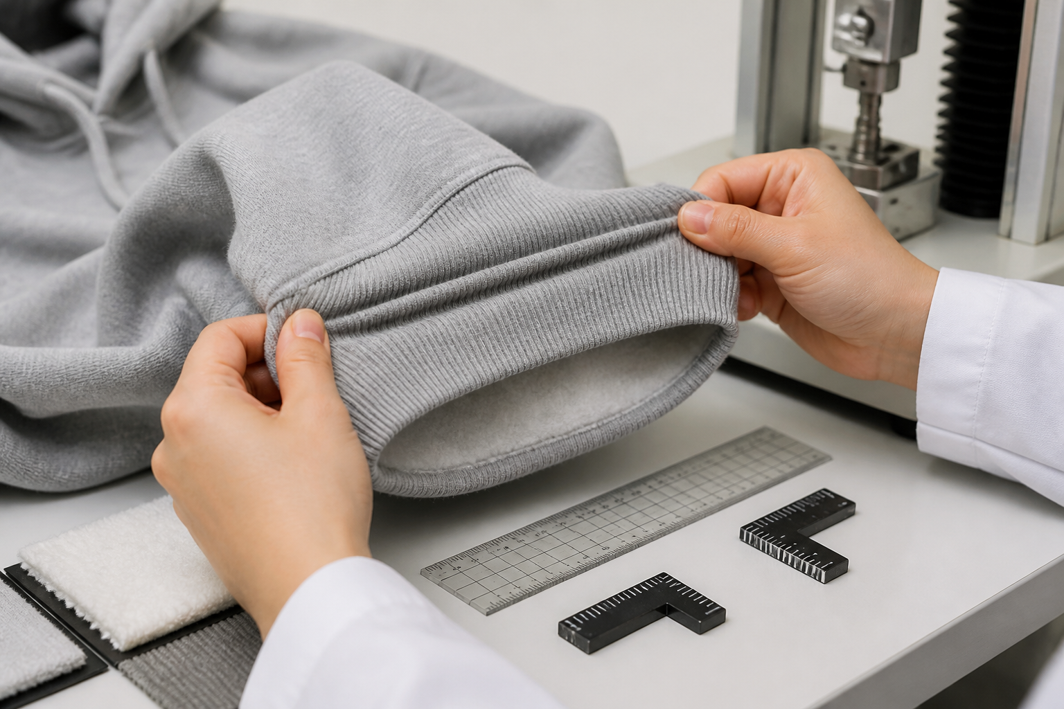 Streetwear hoodie rib cuff stretch and recovery test