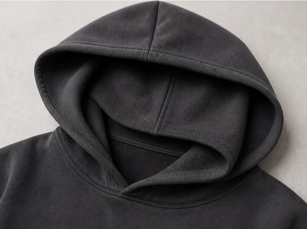 Hoodie hood construction with double layer and center seam
