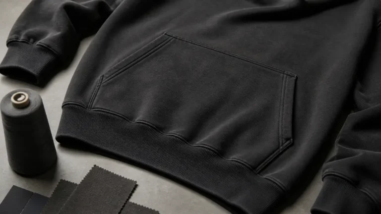 Hoodie kangaroo pocket construction on heavyweight streetwear