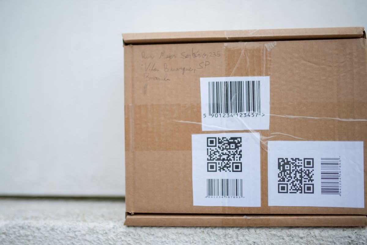 streetwear packaging barcode on a labelled shipping package