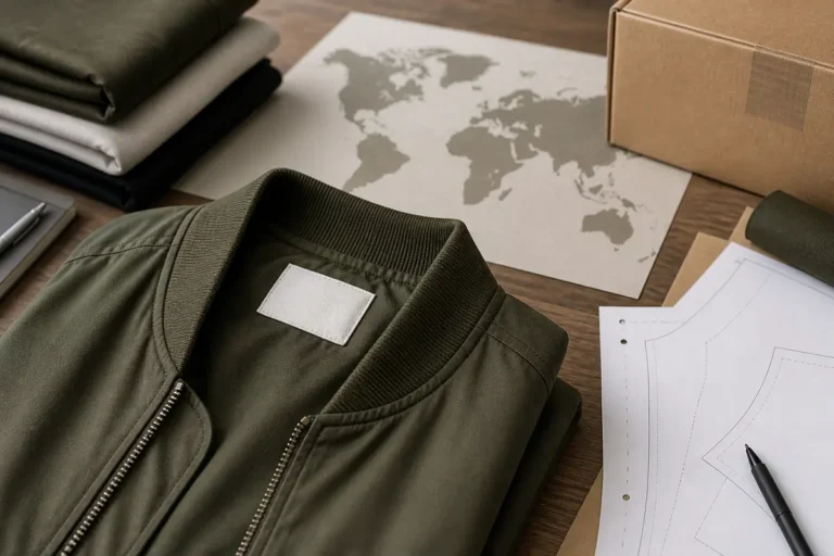 Streetwear country of origin label planning for a private-label jacket