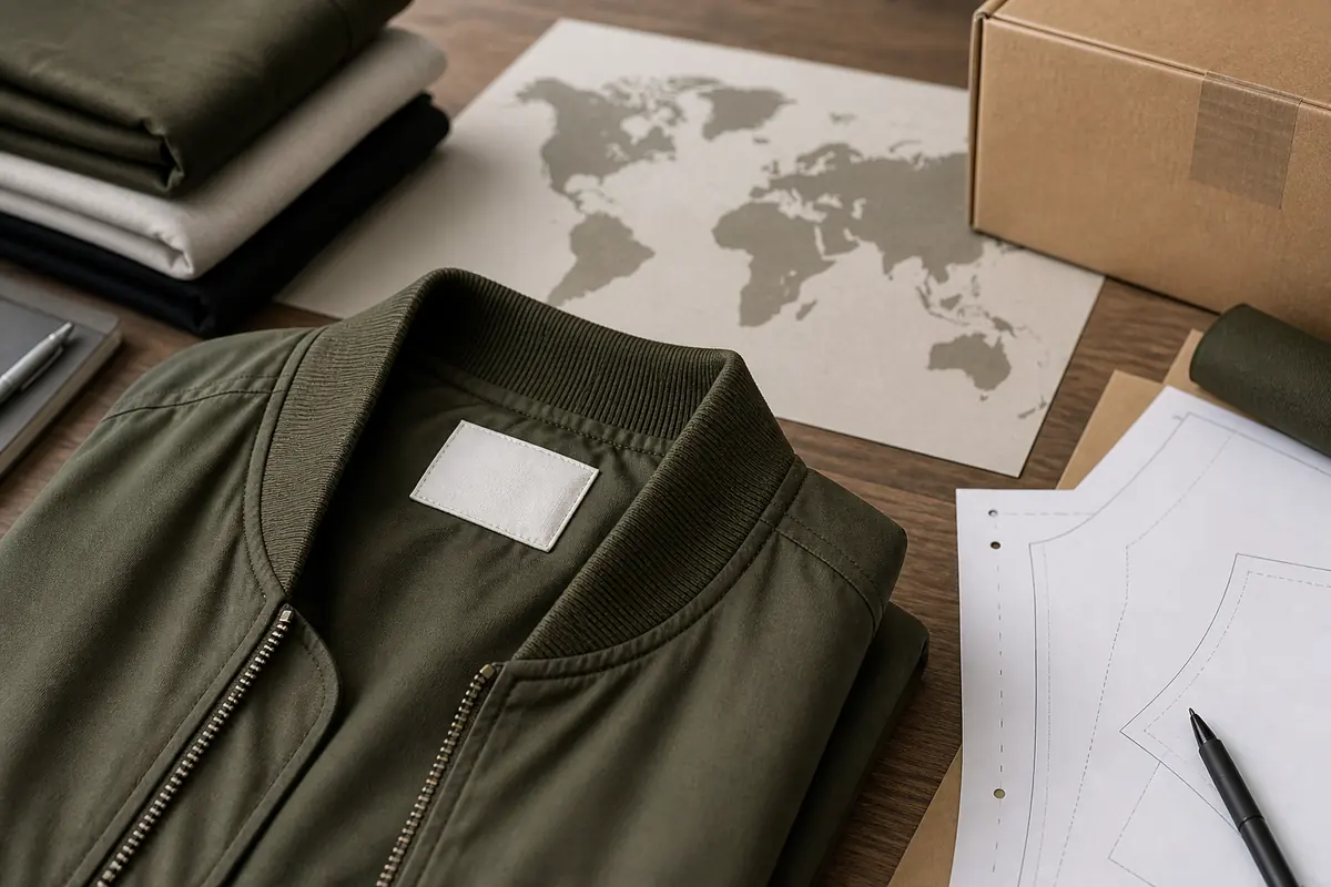 Streetwear country of origin label planning for a private-label jacket