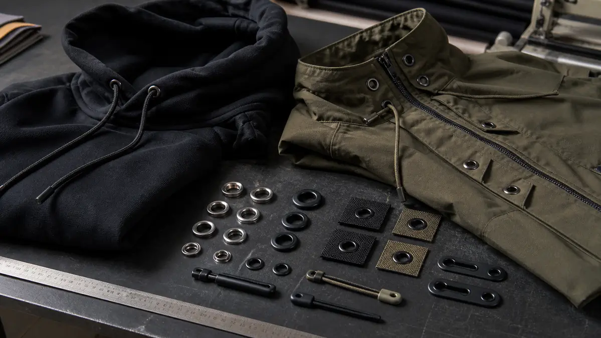 Streetwear eyelet specification with matched washer and fabric