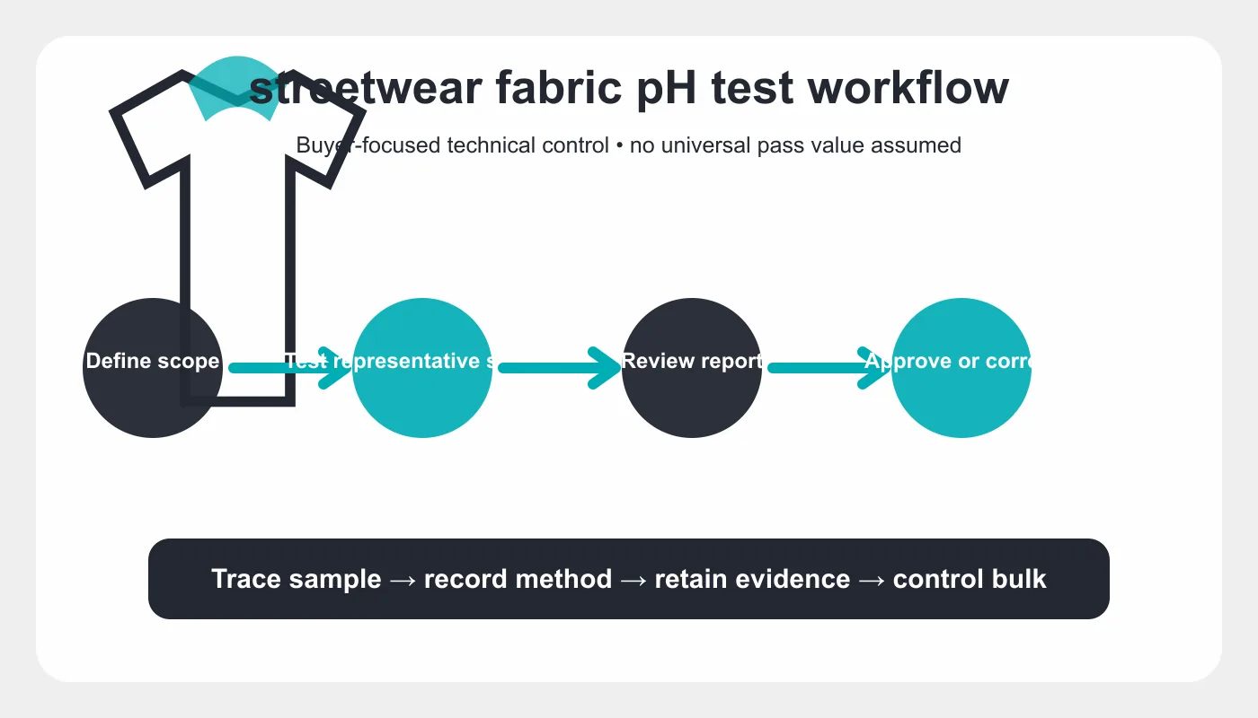 streetwear fabric pH test workflow and buyer decision diagram