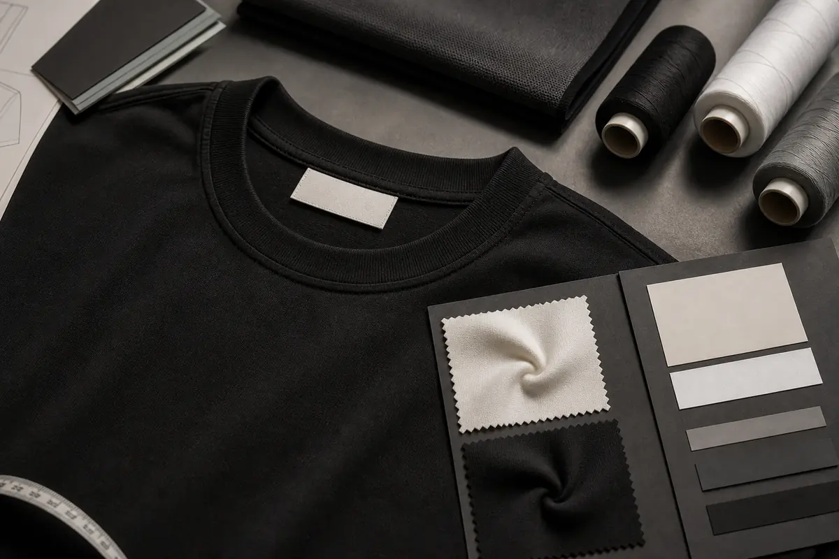Streetwear fiber content label planning for a heavyweight T-shirt