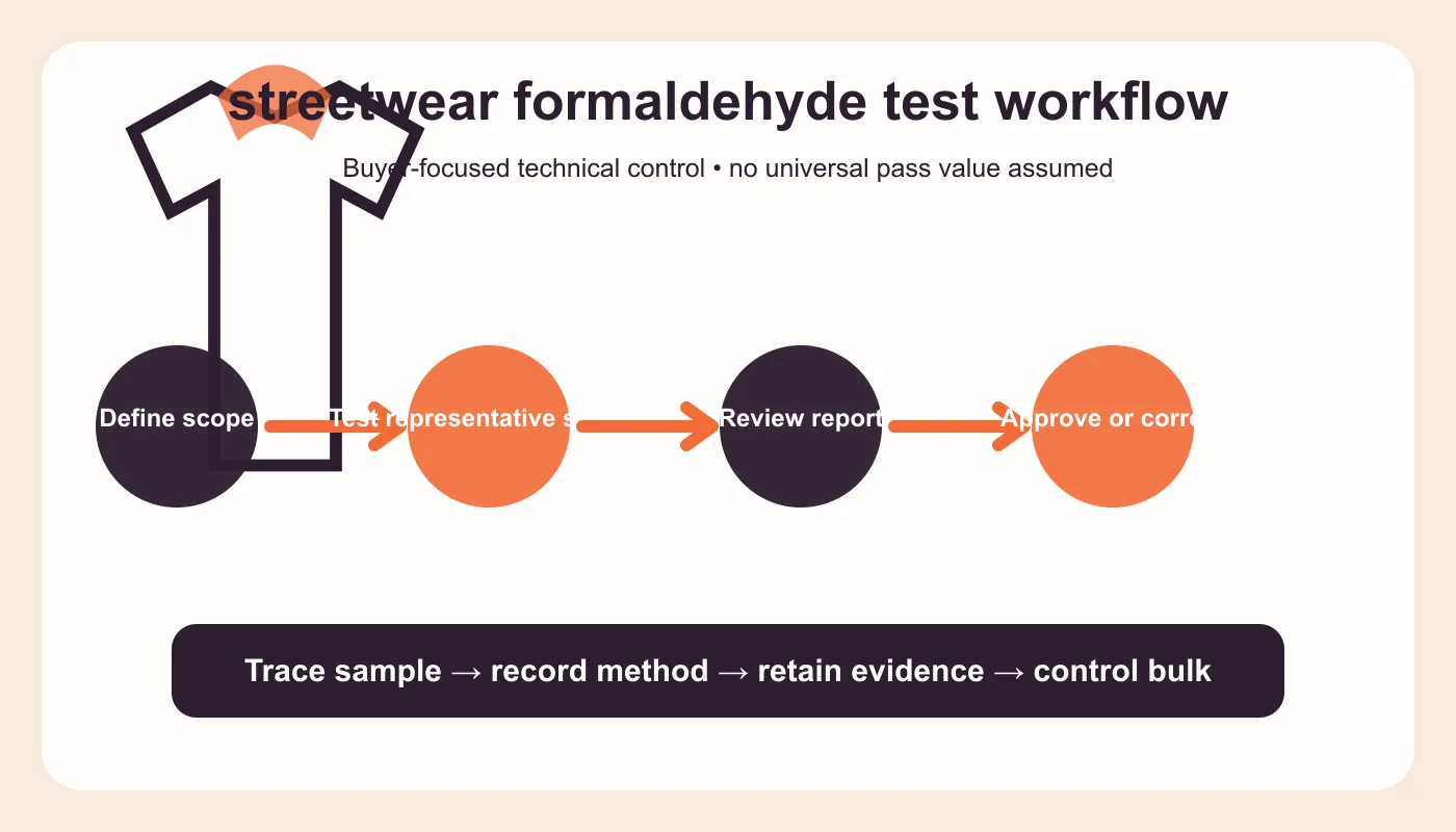 streetwear formaldehyde test workflow and buyer decision diagram