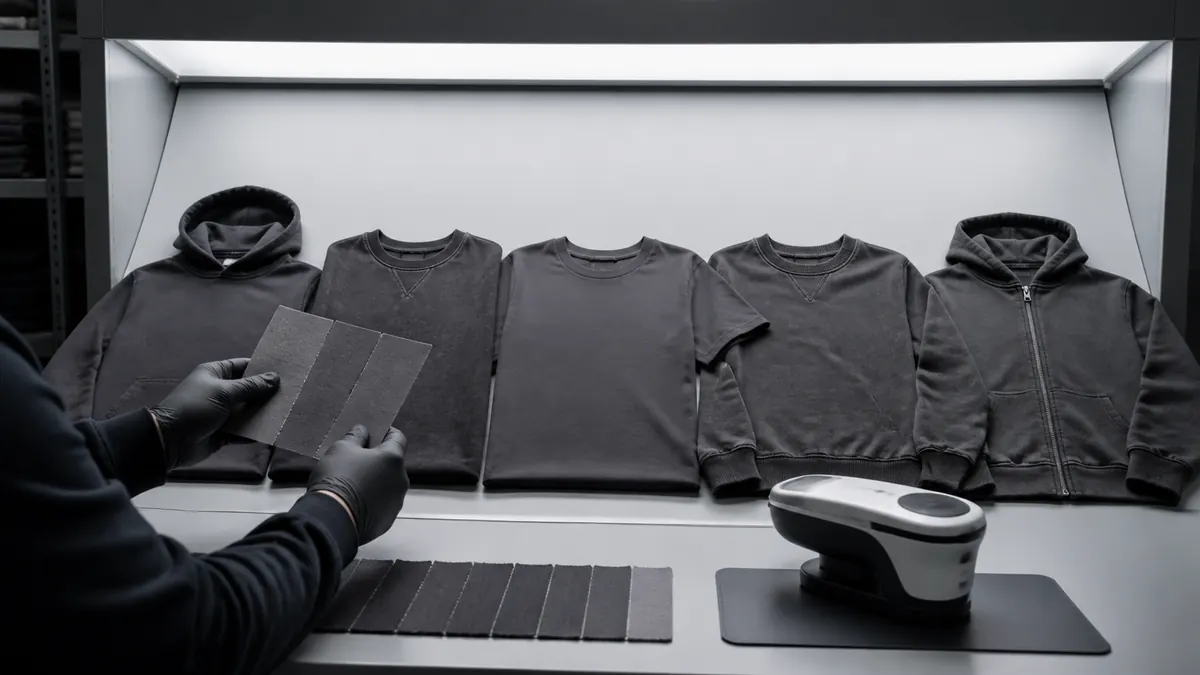 streetwear garment wash shade control feature showing approved shade standards