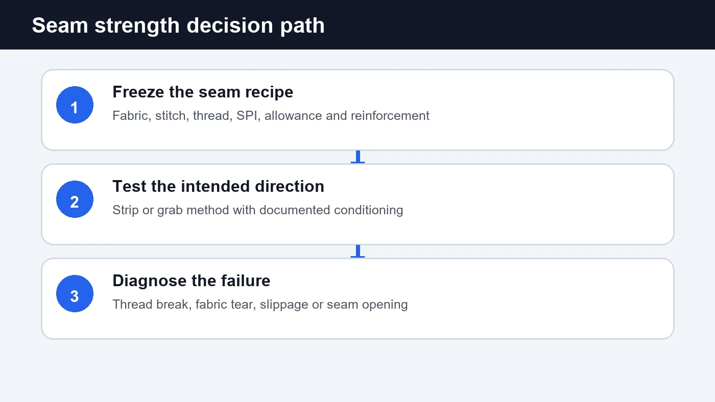 streetwear seam strength test decision workflow