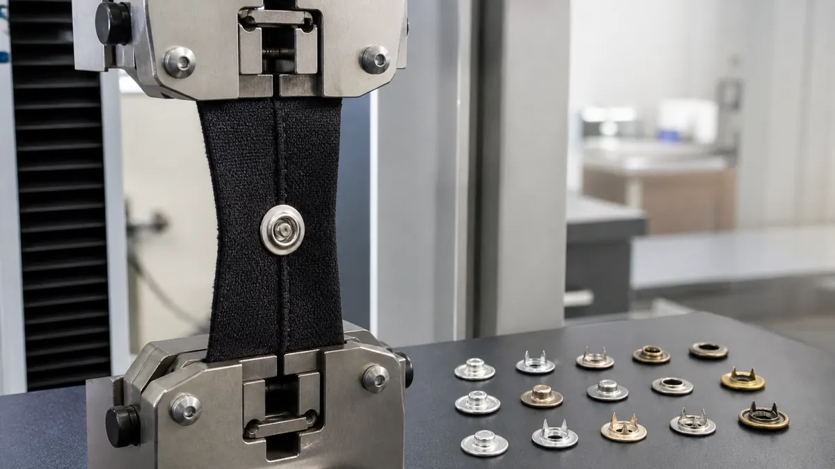 streetwear snap button specification pull test on reinforced fabric