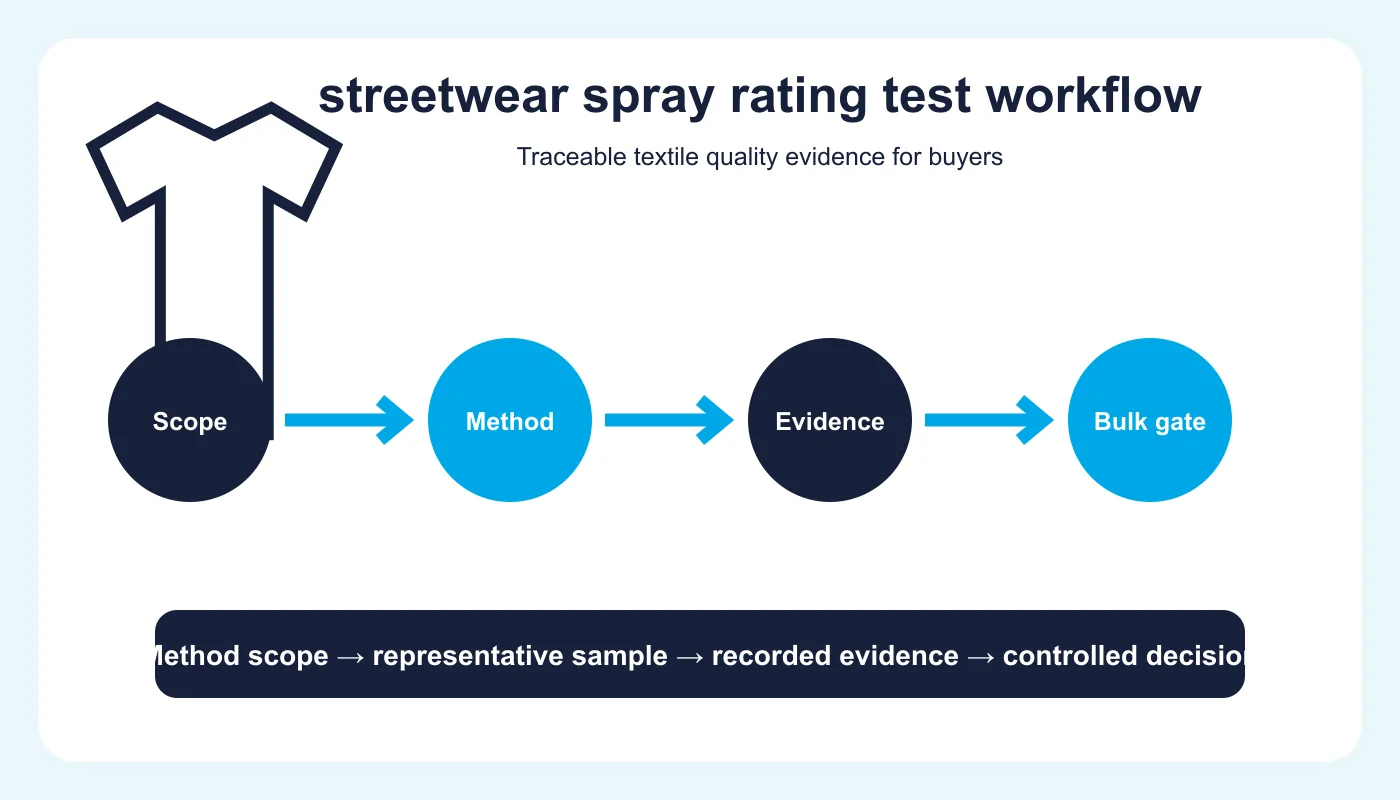 streetwear spray rating test workflow and buyer decision diagram