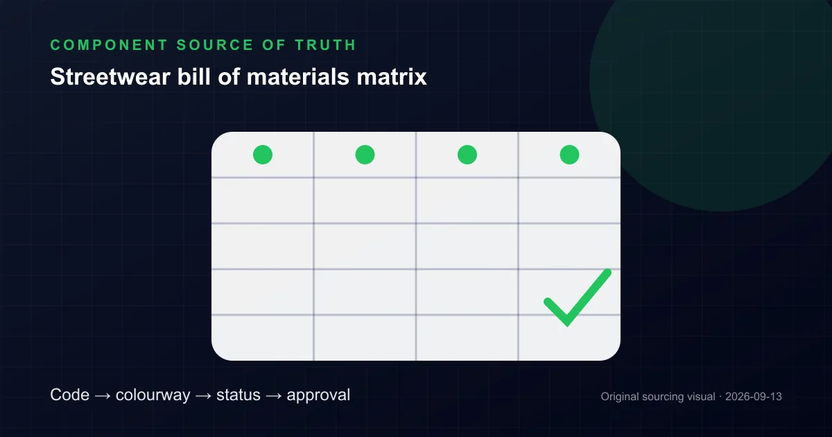 streetwear bill of materials matrix for hoodie tee jacket trims labels and packaging