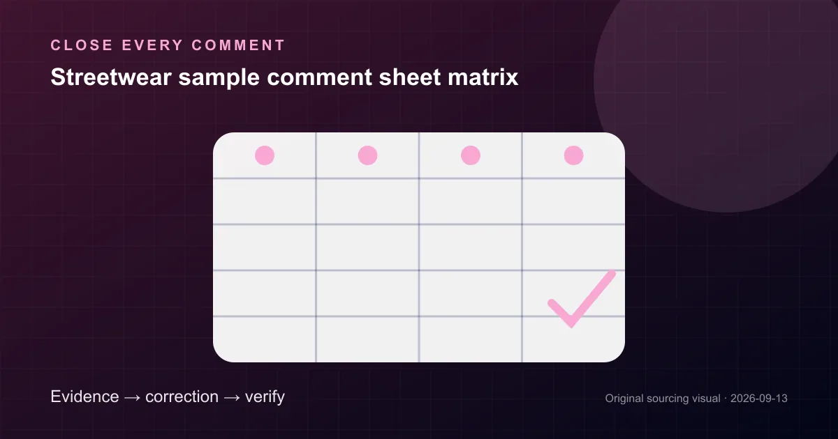 streetwear sample comment sheet with issue photo measurement owner and decision