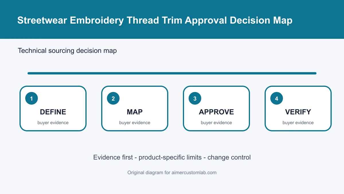 streetwear embroidery thread trim approval decision map